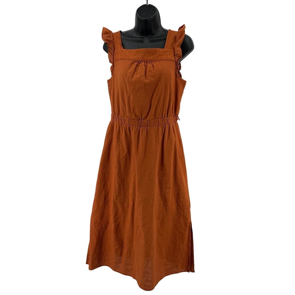 Universal Thread Midi Dress SZ S Orange Flutter Sleeve Square Neck Elastic Waist